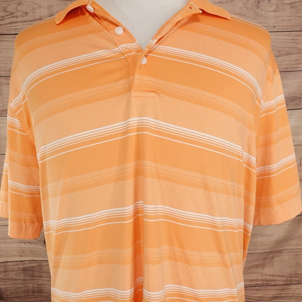 Walter Hagen 11 Majors Polo Shirt Mens XL Orange Polyester Striped Golf Stretch